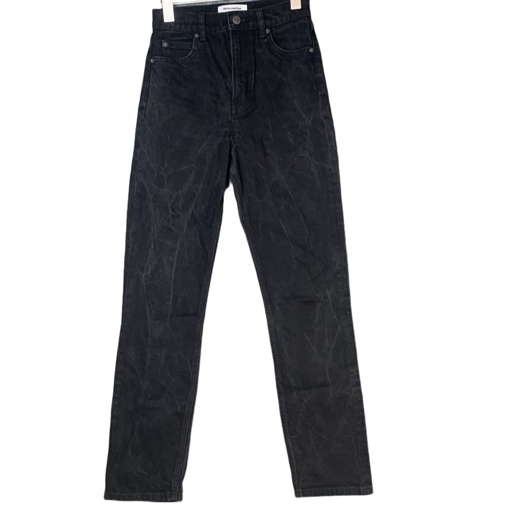 Reformation Straight Leg Black Jeans Size 24 with 28” Inseam Black Wash Ripples